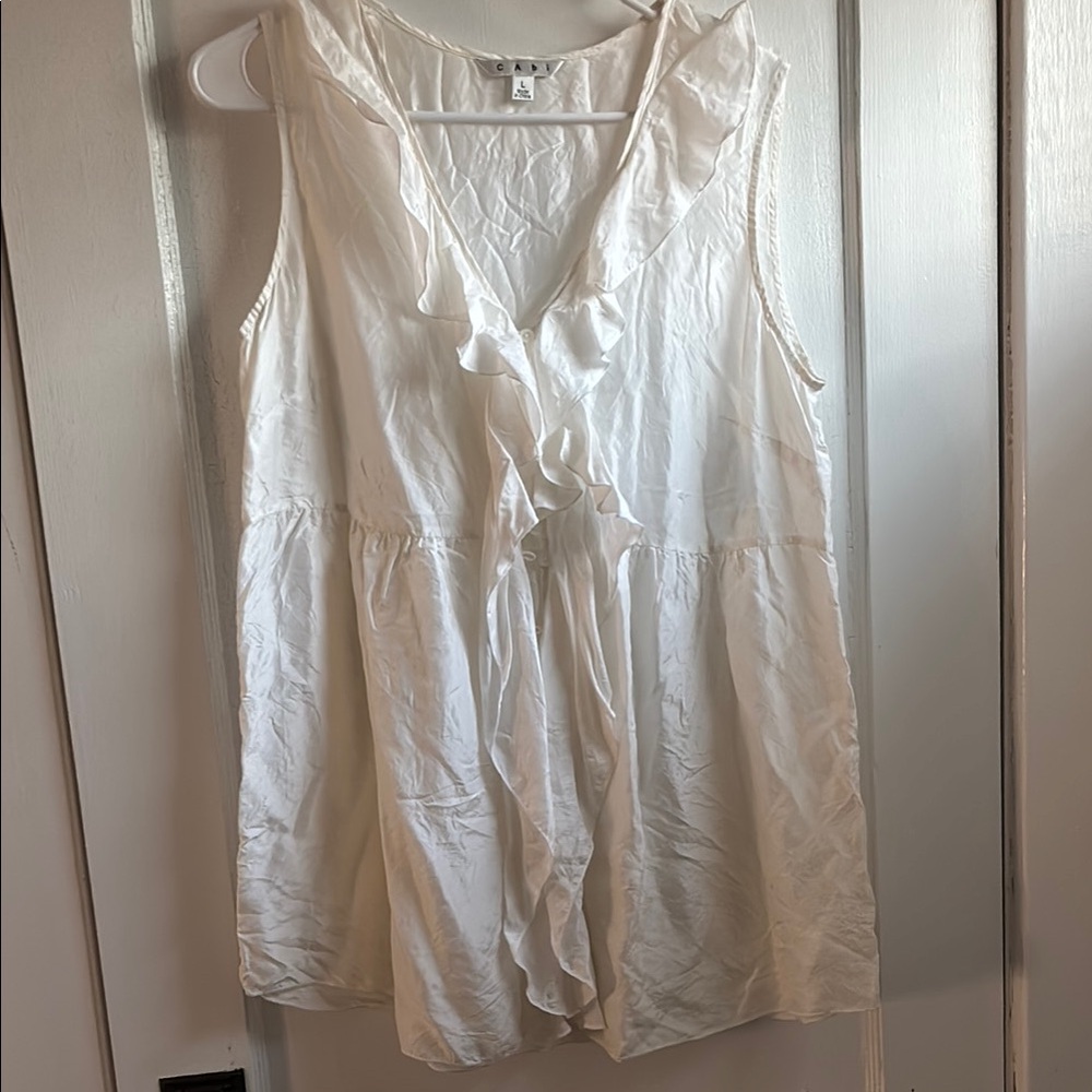 CAbi White Ruffled Sleeveless Blouse